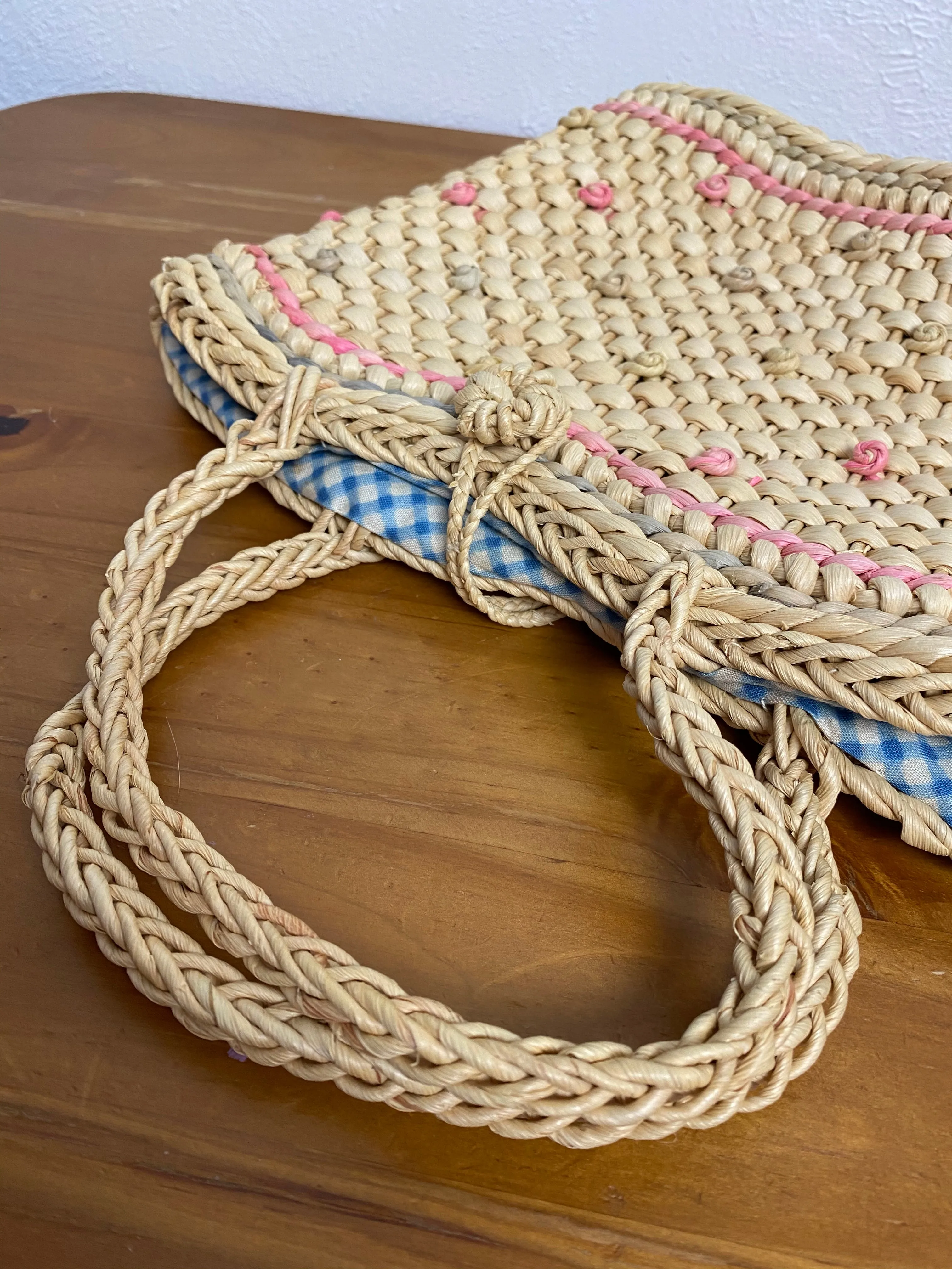 Vintage Straw Picnic Basket Purse