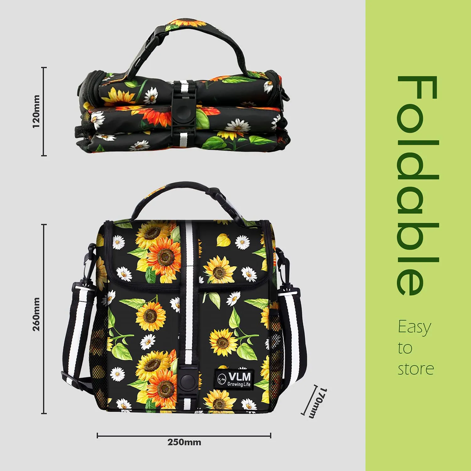 VLM Lunch Bags for Women,Leakproof Insulated Floral Lunch Box with Adjustable Shoulder Strap Reusable Zipper Cooler Tote Bag for Work,Picnic,Camping (Floral 8)