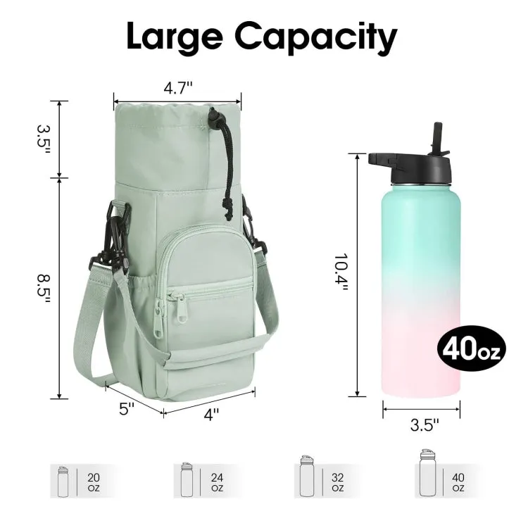 Water Bottle Holder With Strap Cross Body Sling Bag For Within 40oz Cup(Green)