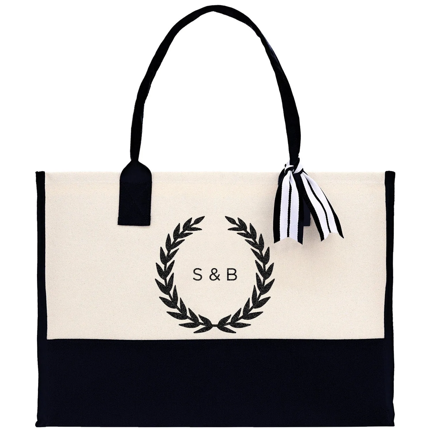 Wedding Monogram Welcome Canvas Tote Bag with Wreath Personalized Wedding Gift Welcome Bag Favor for Guests Custom Wedding Guest Gift