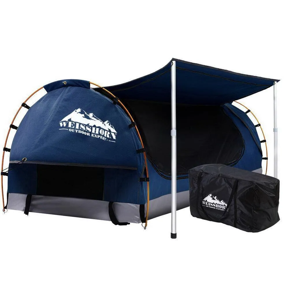 Weisshorn Double Swag Camping Swags Canvas Free Standing Dome Tent Dark Blue with 7CM Mattress