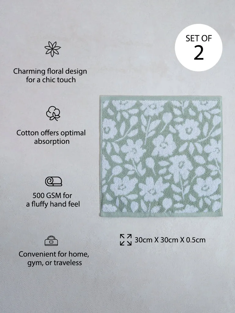 Westside Home Green Floral Face Towel (Set of 2)