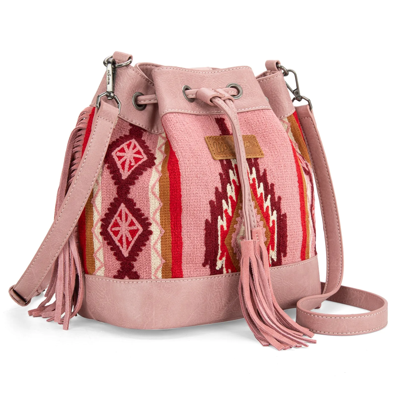 WG174-2029  Wrangler Southwestern Knitted Drawstring Crossbody Bag -Hot Pink