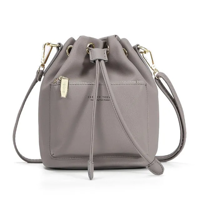 Women's Fashion Bucket Style Shoulder Bag with Drawstring