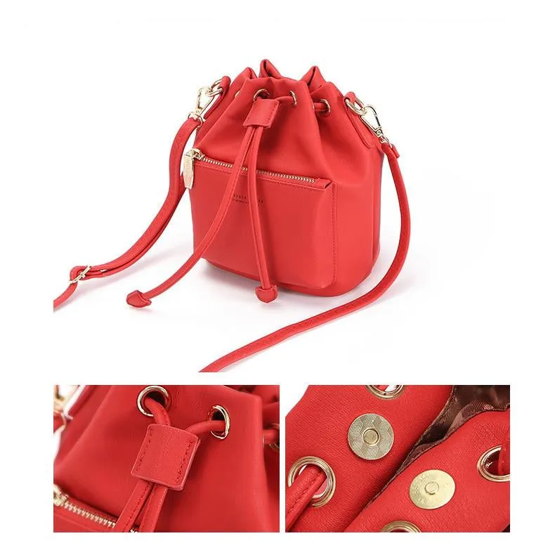 Women's Fashion Bucket Style Shoulder Bag with Drawstring