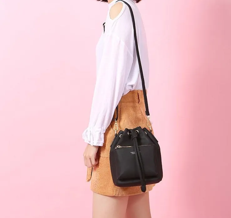 Women's Fashion Bucket Style Shoulder Bag with Drawstring