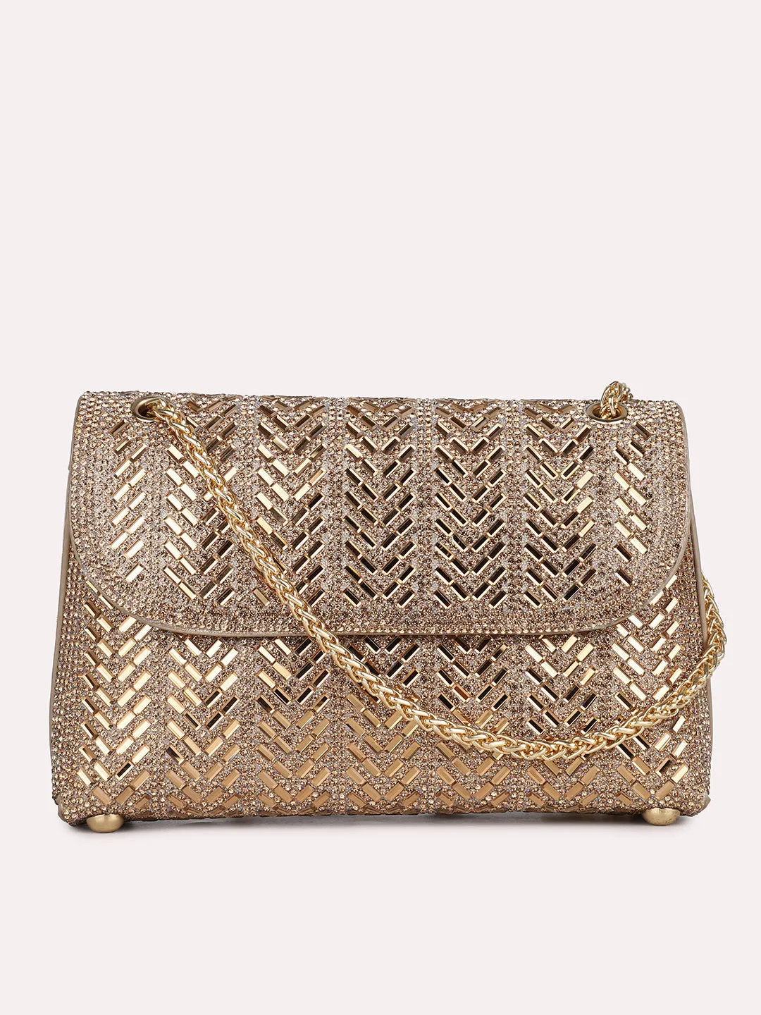 Womens Gold Embellished Sling Bag