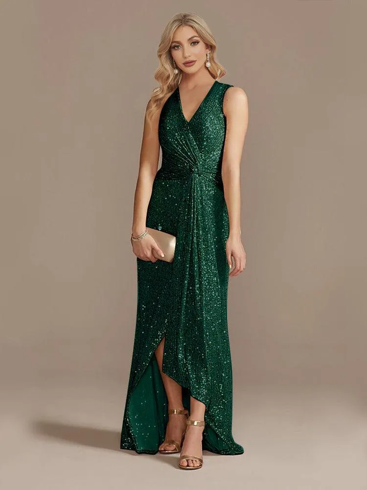 Women's Sequin Twisted Irregular Evening Dress