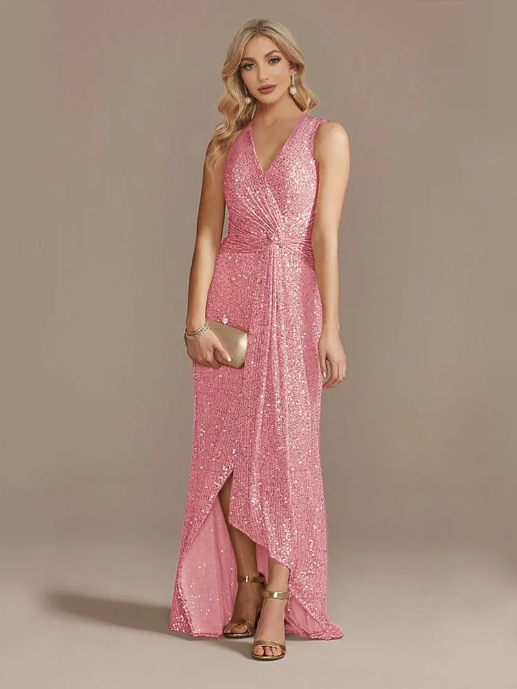 Women's Sequin Twisted Irregular Evening Dress