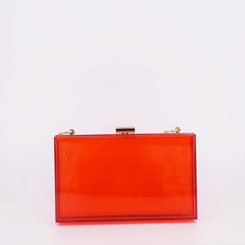 Womens Transparent Box Shoulder Bag Mini Square Chain Bag