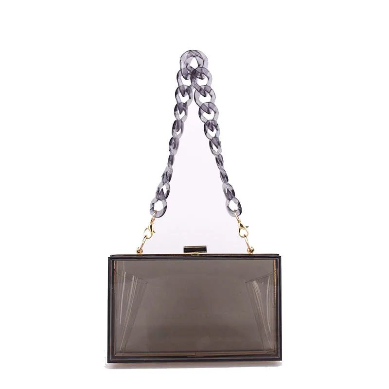 Womens Transparent Box Shoulder Bag Mini Square Chain Bag