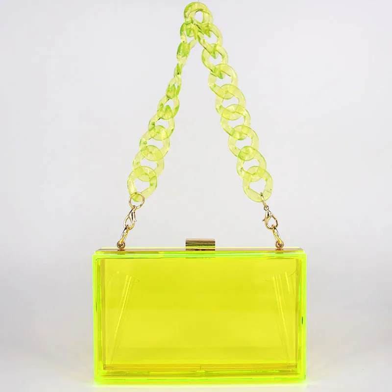 Womens Transparent Box Shoulder Bag Mini Square Chain Bag