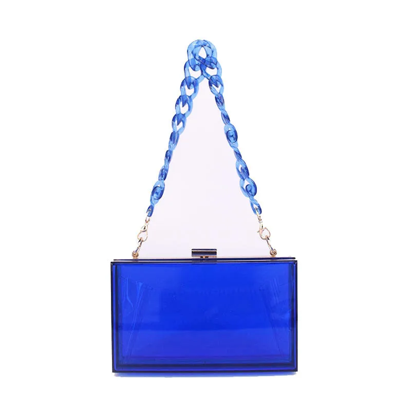 Womens Transparent Box Shoulder Bag Mini Square Chain Bag