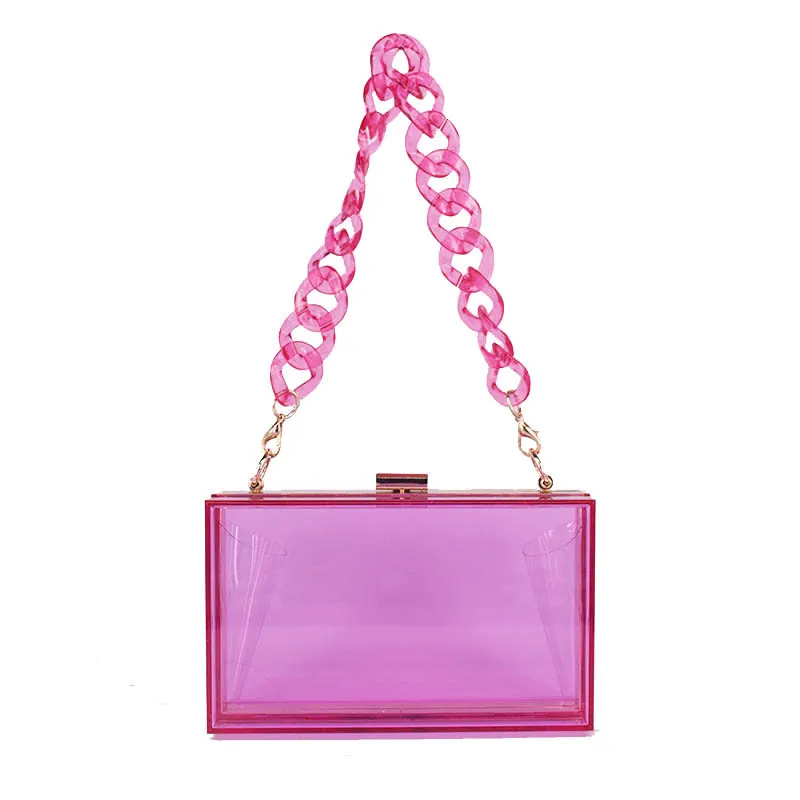 Womens Transparent Box Shoulder Bag Mini Square Chain Bag