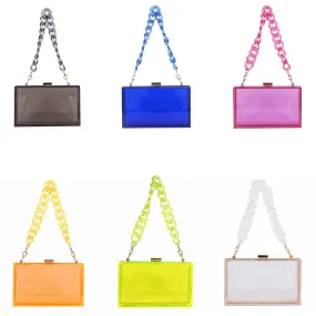 Womens Transparent Box Shoulder Bag Mini Square Chain Bag