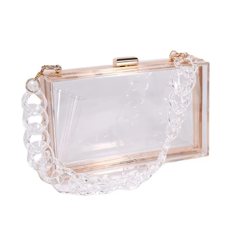 Womens Transparent Box Shoulder Bag Mini Square Chain Bag