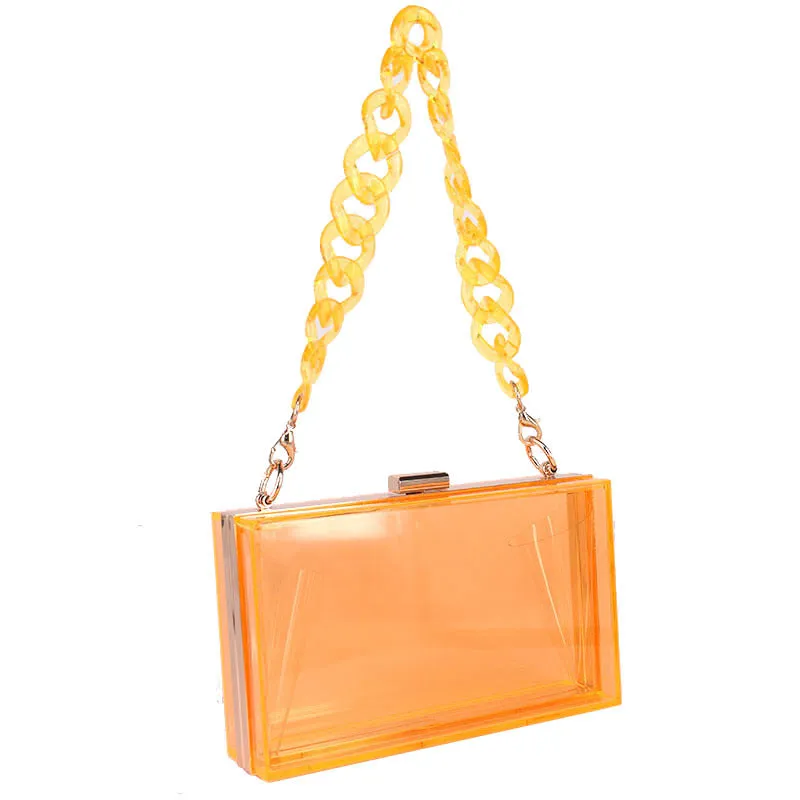 Womens Transparent Box Shoulder Bag Mini Square Chain Bag