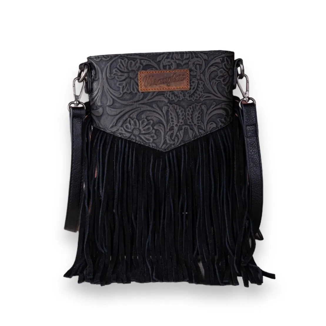 Wrangler Vintage Floral Embossed Fringe Crossbody - Black