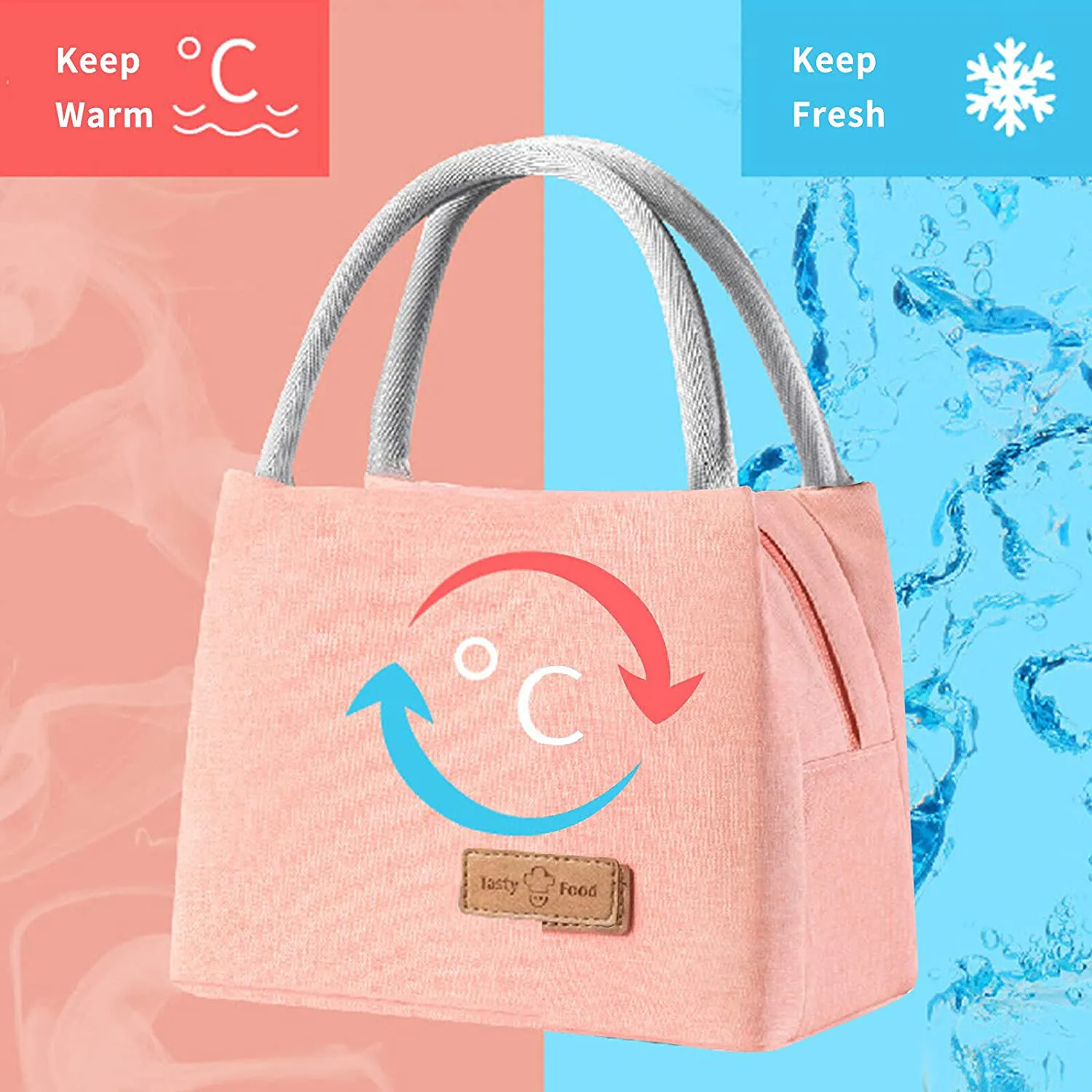 XIUKIBU Insulated Lunch Bag for Girls Teen Reusable Lunch Tote Box Bag Beach Travel Cooler Bag Pink