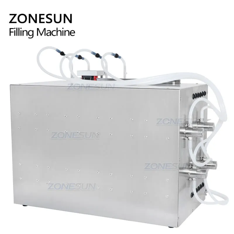 ZS-MPSP4-Semi-automatic-4-Heads Magnetic Pump Juice Drinks Beverage Spout Pouch Bag Filling Machine